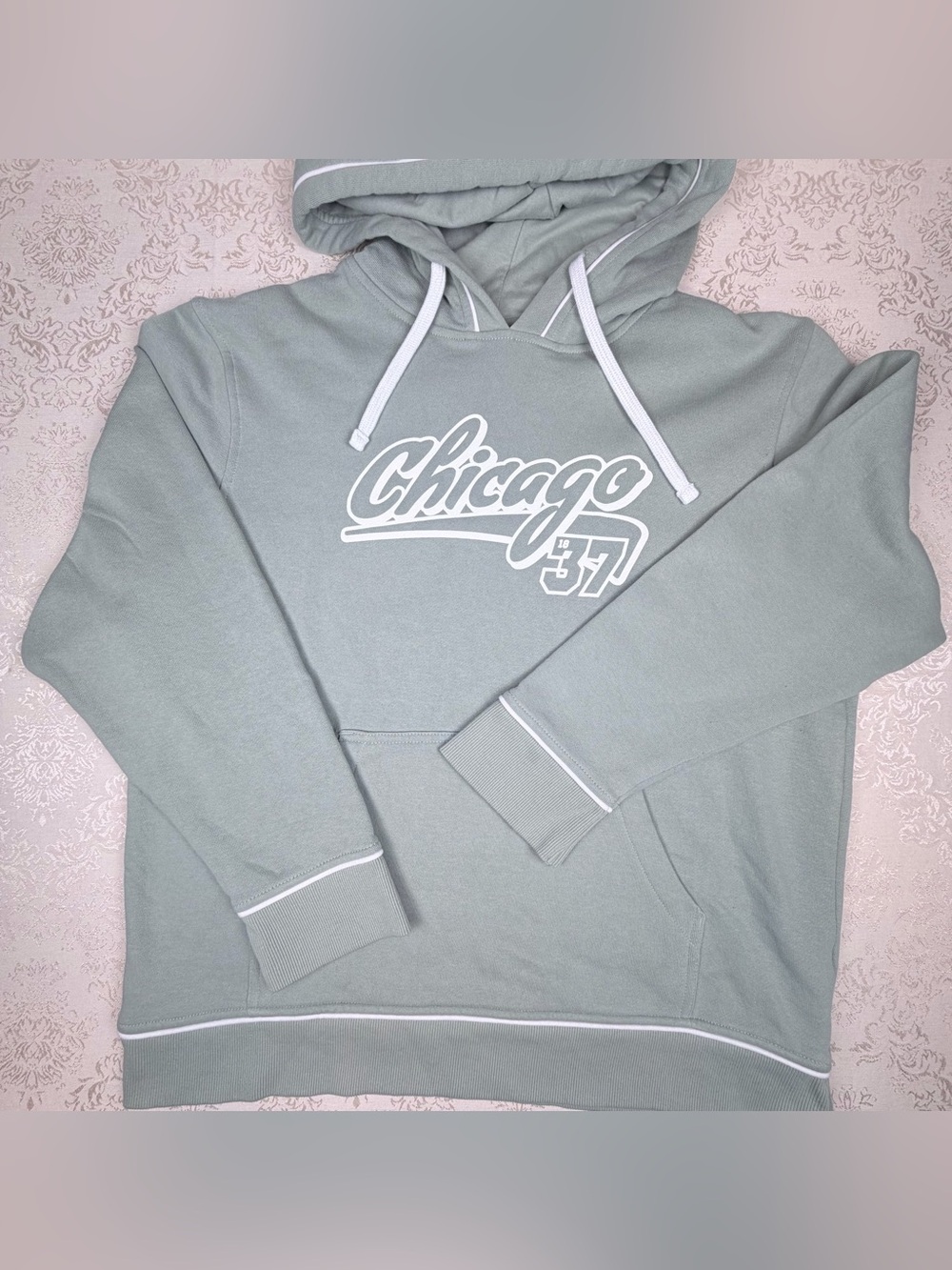 MV Sport Green Crewneck Hoodie with White Chicago Script, XXL - Picture 2 of 5